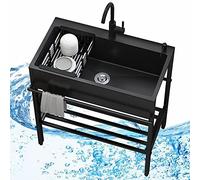 Stainless Steel Utility Sink, Free Standing Single Bowl Kitchen Sink with Tap, Commercial Restaurant Sink Set for Outdoor, Garage, Laundry Room