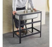 Stainless Steel Utility Sink,Free Standing Single Bowl Kitchen Sink with Workbench,Workbench & Storage Shelves Indoor Outdoor(68 * 44cm)