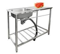 Stainless Steel Utility Sink Free Standing Single Bowl with Workbench & Storage Shelve Prep Station Faucet for Restaurant Kitchens Laundry Room Bathroom Farmhouse