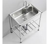Stainless Steel Utility Sink Free Standing with Storage Shelve and Faucet Laundry tub for Indoor Outdoor with Accessories Free Standing Stainless-Steel Single Bowl Commercial Kitchen Sink