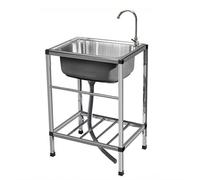 Stainless Steel Utility Sink Free Standing with Storage Shelve and Faucet Laundry tub for Indoor Outdoor with Accessories Free Standing Stainless-Steel Single Bowl Commercial Kitchen Sink