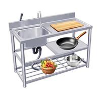 Stainless Steel Utility Sink, Freestanding Commercial Kitchen Sink with Workbench and Storage Shelf for Garage, Laundry Room, Farmhouse(80x50x80cm)
