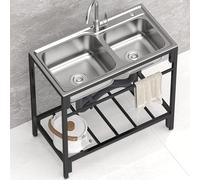 Stainless Steel Utility Sink Freestanding Laundry Sink with Faucet & Storage Shelf, Commercial Washing Station for Kitchen, Laundry Room, Outdoor Garage