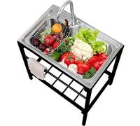 Stainless Steel Utility Sink Freestanding Laundry Sink with Faucet & Storage Shelf, Commercial Washing Station for Kitchen, Laundry Room, Outdoor Garage