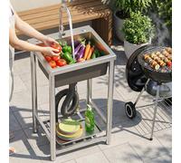 Stainless Steel Utility Sink Freestanding Single Bowl Commercial Kitchen Sink with Faucet Single Bowl Workstation Heavy-Duty Indoor Outdoor Workstation for Home Restaurant Outdoor Garden Use White