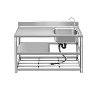 Stainless Steel Utility Sink, Freestanding Single Bowl Kitchen Sink with Workbench and Faucet for Garage, Restaurant, Kitchen, Camping, Backyard(Right Bowl,100x50x80cm)