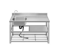 Stainless Steel Utility Sink, Freestanding Single Bowl Kitchen Sink with Workbench and Faucet for Garage, Restaurant, Kitchen, Camping, Backyard(Left Bowl,100x50x80cm)