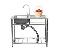 Stainless Steel Utility Sink Laundry with Workbench & Storage Shelve Portable Outdoor Garage Commercial Kitchen Freestanding Single Bowl Hot Cold Faucet and Drain Strainer