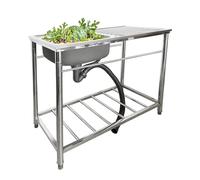 Stainless Steel Utility Sink, Single Bowl Commercial Kitchen Sink with Drainer Shelves, Freestanding for Garage, Laundry Room - Washing Hand Basin W/Workbench