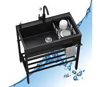Stainless Steel Utility Sink Single Bowl Commercial Restaurant Kitchen Sink Set with Tap for Outdoor Indoor, Garage, Restaurant, Kitchen, Laundry/Utility Room