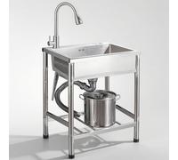 Stainless Steel Utility Sink,Single Bowl FreeStanding Kitchen Large Capacity Sink with Pull-out Hot and Cold Faucet and Drainage kit for Garage,Farmhouse,Laundry Room,Restaurant Kitchen