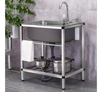 Stainless Steel Utility Sink W/Faucet Outdoor Stainless Steel Sink Garden Freestanding Commercial Samall Restaurant with Drainboard 1 Compartment with Faucet (Color : Hot and Cold Faucet)