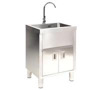 Stainless Steel Utility Sink with Cabinet,Freestanding Laundry Room Sink,Outdoor Kitchen Single Bowl Sinks with Cold and Hot Water Pipe,for Indoor Restaurant Bathroom Farmhouse Garage Commercial(80x45