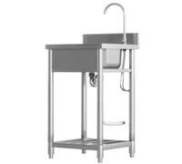 Stainless Steel Utility Sink With Cold And Hot Water Pipe For Outdoor Silver