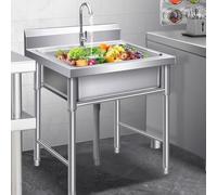 Stainless Steel Utility Sink with Faucet, Free-Standing Single Bowl for Commercial Kitchen, Laundry, Garage, Patio, Backyard, and Industrial Use