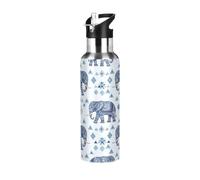 Stainless Steel Vacuum Insulated Water Bottle 20 Oz, Leakproof Water Bottles for Gym Outdoor Travel School, Elephants Line