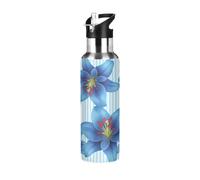 Stainless Steel Vacuum Insulated Water Bottle 32 Oz, Leakproof Water Bottles for Gym Outdoor Travel School, Blue Lilies