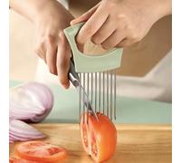 Stainless Steel Vegetable Holding Tool for Kitchen, Multifunctional Food Prep Helper Gadget, Secure Vegetable Fixer for Onions, Tomatoes & Avocados,Green