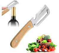 Stainless Steel Vegetable Peeler with Wooden Handle,2-in-1 Multifunctional Tool with Bottle Opener,Ergonomic Potato Peeler & Fruit Slicer, Sharp Blade for Carrot,Apple,Easy Grip Kitchen Tool (B-1pc)