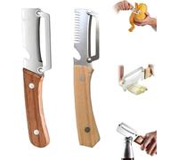 Stainless Steel Vegetable Peeler with Wooden Handle, 3-in-1 Multifunctional Kitchen Tool with Bottle Opener, Ergonomic Potato Peelers & Julienne Peeler for Carrot, Apple,Vegetables (ZZZ-Mix3)