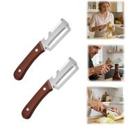 Stainless Steel Vegetable Peeler with Wooden Handle,3-in-1 Multifunctional Tool with Bottle Opener,Ergonomic Potato Peeler & Fruit Slicer, for Carrot,Apple,Easy Grip Kitchen Tool