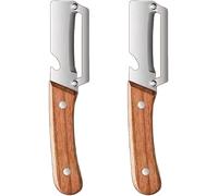 Stainless Steel Vegetable Peeler with Wooden Handle and Bottle Opener-Ergonomic Potato Peeler Fruit Slicer Sharp Blade for Carrot Apples Kiwi Orange Easy Grip Kitchen Tool 2pcs