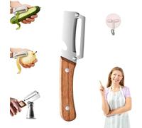 Stainless Steel Vegetable Peeler with Wooden Handle - Ergonomic Potato Peeler & Fruit Slicer, Sharp Blade for Carrot, Apple, Kiwi, Orange, Easy Grip Kitchen Tool (1, A)