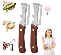 Stainless Steel Vegetable Peeler with Wooden Handle - Ergonomic Potato Peeler & Fruit Slicer, Sharp Blade for Carrot, Apple, Kiwi, Orange, Easy Grip Kitchen Tool (2, B)