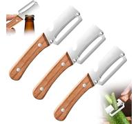 Stainless Steel Vegetable Peeler with Wooden Handle, Multi-Functional Vegetable Peeler for Kitchen, Easy Peelers, Potato Julienne Peeler with Bottle Opener for Carrot, Pumpkin (Wooden Handle,3PC)