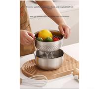 Stainless Steel Vegetable Strainer and Salad Bowl Set with Drainage Function and Built-in Measurements for Cooking and Meal Prep (M)