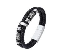 Stainless Steel Viking Bracelet with Compass Celtic Knot Beads Men Silver Braided Leather Bracelet Viking Wristband, Punk Retro Men Bracelet for Biker Everyday Wear Cuff Bracelet, 21cm/8.3 Inch