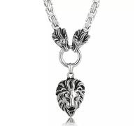Stainless Steel Viking Skull Head Biker Lion Pendant Necklace Byzantine Chain