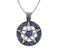 Stainless Steel Vintage Celtic Gothic Star Pentagram Pentacle Pagan Wiccan Witch Necklace,Seal of Solomon Pendant,Halloween Necklace For Men Boys,Amulet Gifts Jewellery