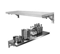 Stainless Steel Wall Mount Folding Desk SpaceSaving Floating Table & Kitchen Storage Shelf Adjustable Fold Down Bracket 39.4x11.8in Modern Design