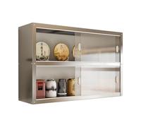 Stainless Steel Wall-Mount Kitchen Cabinet with Sliding Doors Commercial Storage Shelf Unit for Garage or Warehouse No Back Panel 90x30x70cm