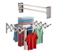 Stainless Steel Wall Mount Laundry Drying Rack: Retractable Fold Away Clothes Dry Racks, Easy to Install Design - 22.5 Linear Ft, 60 lb Capacity, Extended Size: 34" X 24" X 8.5"