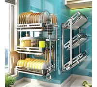 Stainless Steel Wall-Mounted 3-Tier Dish Drying Rack - Foldable Drainer with Drip Tray & Utensil Holder for Space-Saving Kitchen nization