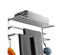 Stainless Steel Wall Mounted Adjustable Towel Bars - 3 Tier Towel Rack With Hooks, 43-78CM, For Kitchen & Bathroom