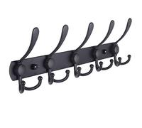 Stainless Steel Wall-Mounted Coat Rack Rail - 5 Triple Hooks, Black Metal Coat & Hat Hooks for Entryway, Mudroom, Bathroom - Ideal for Hanging Coats, Towels, Robes, Wallets & More