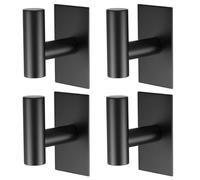 Stainless Steel Wall Mounted Hooks, Matte Black, Square Adhesive Towel Hooks, No Drilling Required, 8x5x4.5cm, 4 Pack (Black)