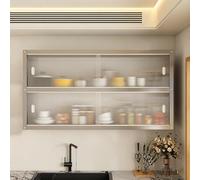 Stainless Steel Wall Mounted Kitchen Cabinet with Acrylic Sliding Doors 2 Tier Spice & Dish Space Saving Storage Solution (47.2" x 11.8" x 27.6") Modern Kitchen Essential