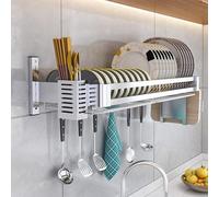 Stainless Steel Wall-Mounted Kitchen Storage Rack - Heavy-Duty Dish Drying Organizer with Drip Tray, Cutlery Holder, and Cutting Board Shelf(Size:80cm)