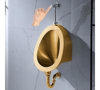 Stainless Steel Wall-Mounted Urinal with Hand-Press Flush Valve, Commercial Splash-Proof Design for Public Restrooms