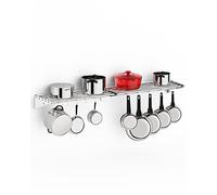 Stainless Steel Wall Shelf, 150 x 32 x 14 cm Towel Rack NSF Certified, Heavy Duty Wall-Mounted Floating Shelving Max Load 70 kg, Space-Saving Holder with 10 Hooks for Bathroom, Kitchen, Restaurant