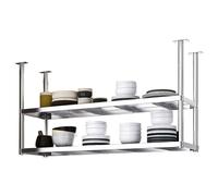 Stainless Steel Wall Shelves for Kitchen, 2 Layer Hanging Pot and Pan Rack, Ceiling Mount Industrial Shelving for Cookware and Utensils