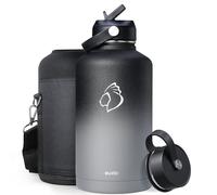 Stainless Steel Water Bottle 2L, BUZIO Insulated Water Bottle with Straw Lid and Flex Cap Cold for 48 Hrs, Hot for 24 Hrs Double Wall Wide Mouth BPA Free Leak Proof, Black&Grey