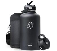 Stainless Steel Water Bottle 2L, BUZIO Vacuum Insulated Water Bottle with Straw Lid and Flex Cap Cold for 48 Hrs, Hot for 24 Hrs Double Wall Wide Mouth BPA Free Leak Proof, Black