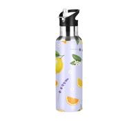 Stainless Steel Water Bottle 32 Oz, Leakproof Water Bottles for Gym Outdoor Travel School, Sliced Lemons