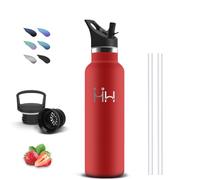 Stainless Steel Water Bottle, 500 ml, BPA-Free, Water Bottle with Straw, Cold for 24 Hours & 12 Hours Warm, Insulated Flask, Leak-Proof, Double Walled, Insulated Bottle for School, Camping