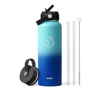 Stainless Steel Water Bottle, BUZIO 1180 ml Vacuum Insulated Water Bottle with Straw Lid and Flex Cap Cold for 48 Hrs, Hot for 24 Hrs Double Wall Wide Mouth BPA Free Leak Proof, Green&Blue
